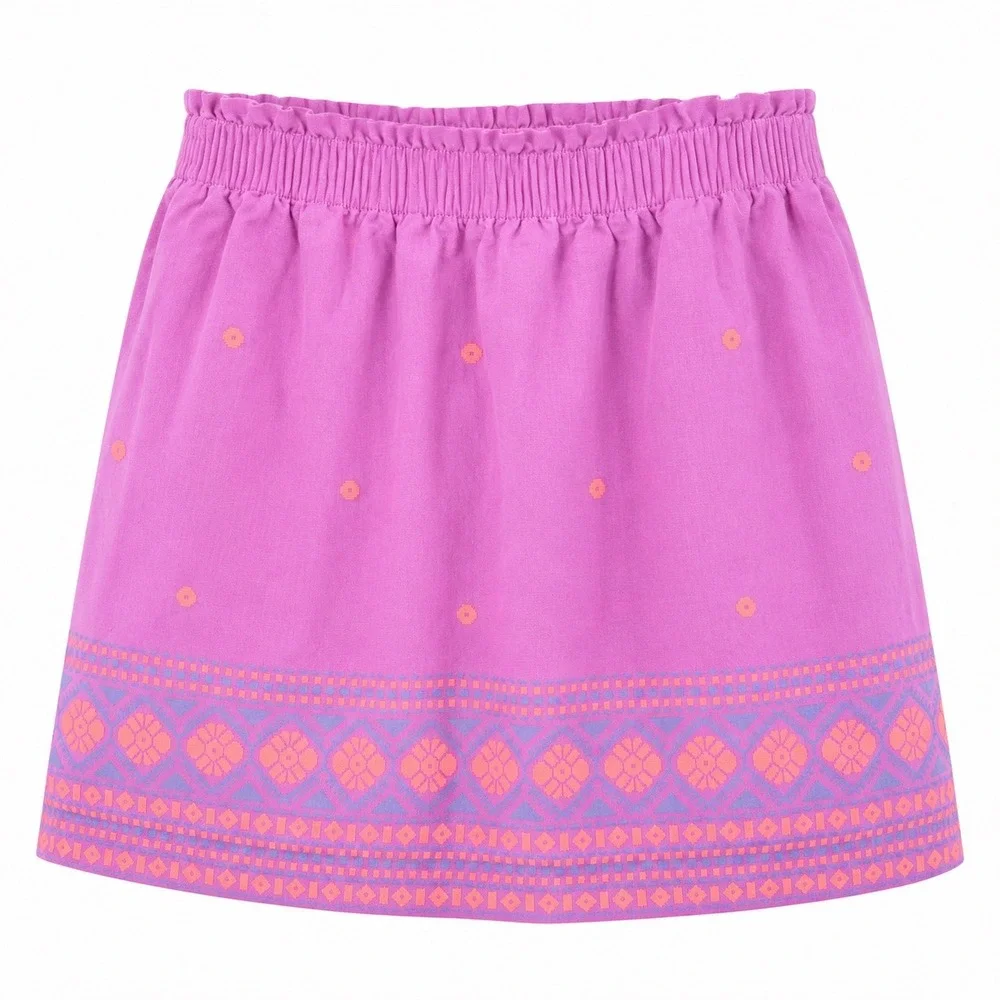J.Crew sidewalk Linen Blend Geometric aztec Mini Skirt 12 boho  pink workwear‎